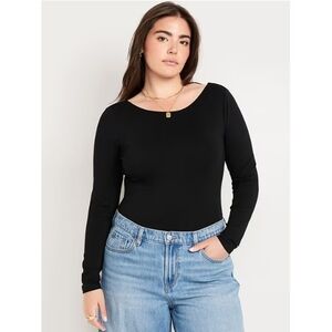 Old Navy Women's Scoop Back Black Long Sleeve Bodysuit